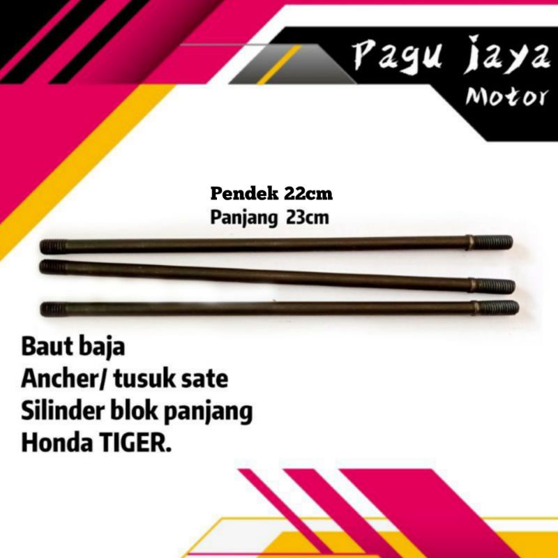 Baut baja Sunduk Tusuk Sate Ancer Blok Mesin Panjang Stud Cylinder Honda tiger (harga 1 biji)