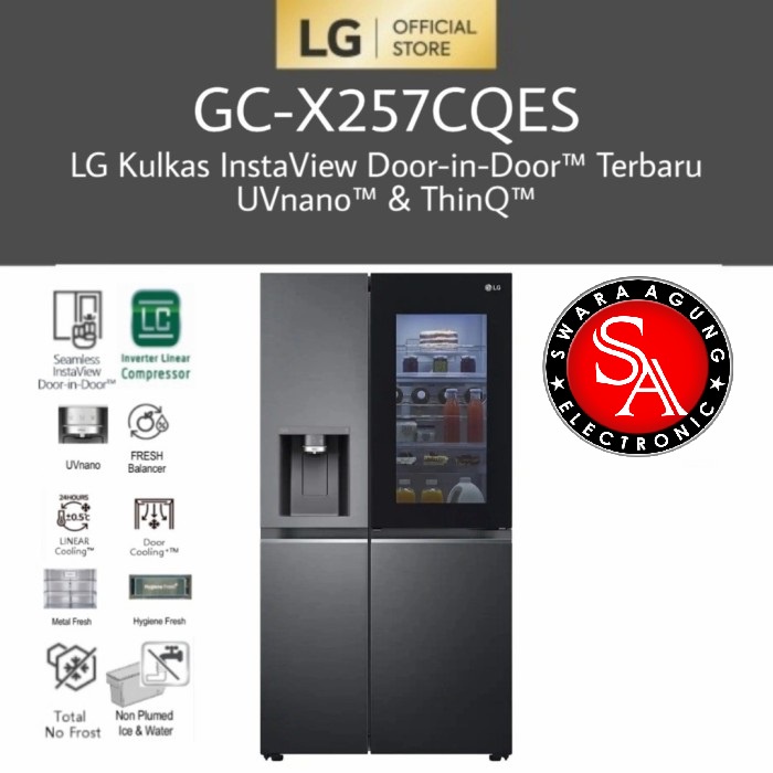 Kulkas Side By Side LG With Dispenser Type: GC-X257CQEW Black (Khusus Daerah Medan)