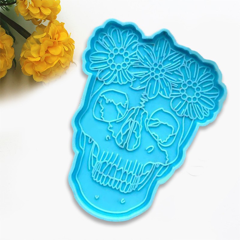 Glitter DIY Crafts Female Skull Coaster Epoxy Resin Mold Cup Mat Casting Silicone Mould