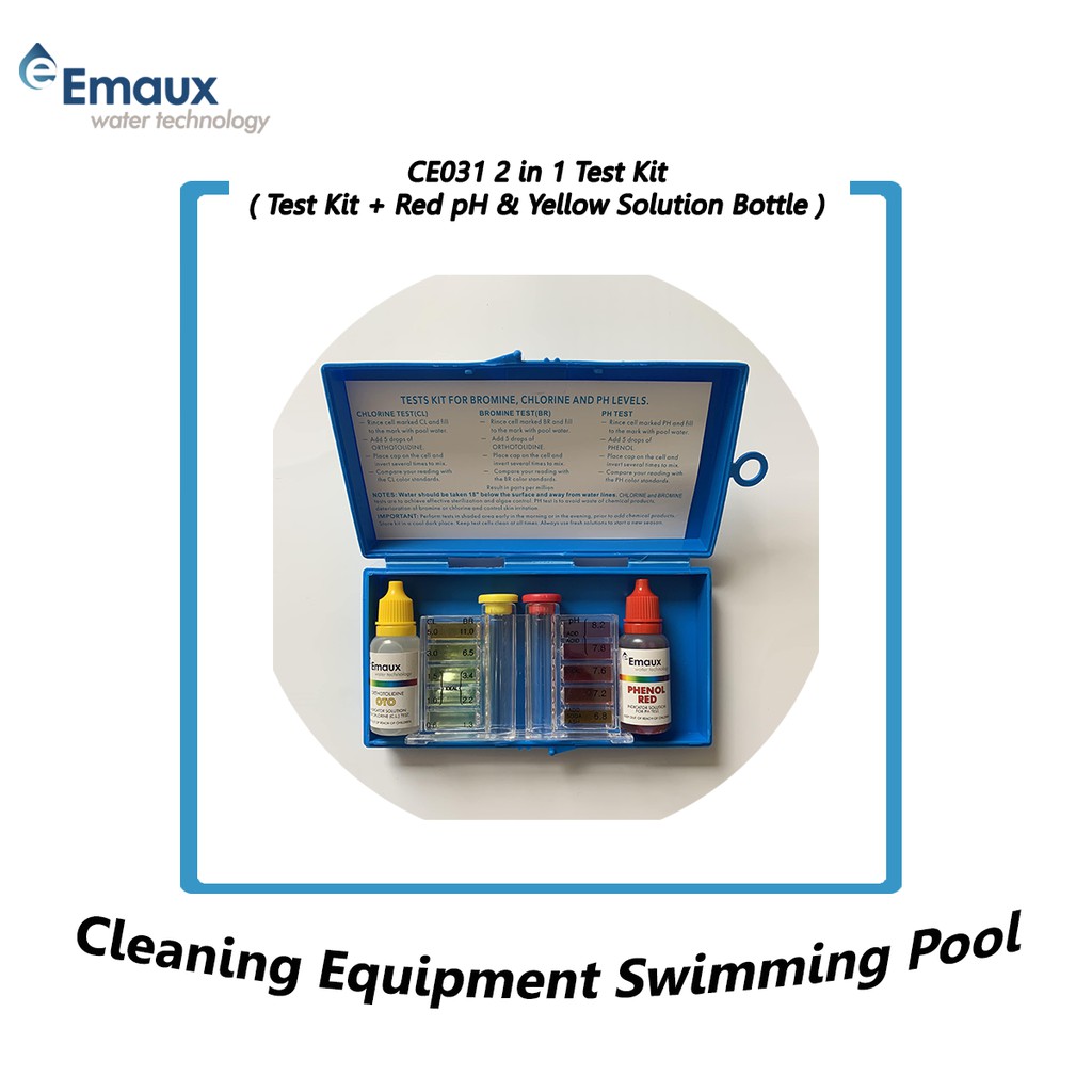 Jual Emaux CE 031 Test Kit Red pH & Yellow Solution Bottle Alat Tes pH dan Klorin 2 in 1 Test