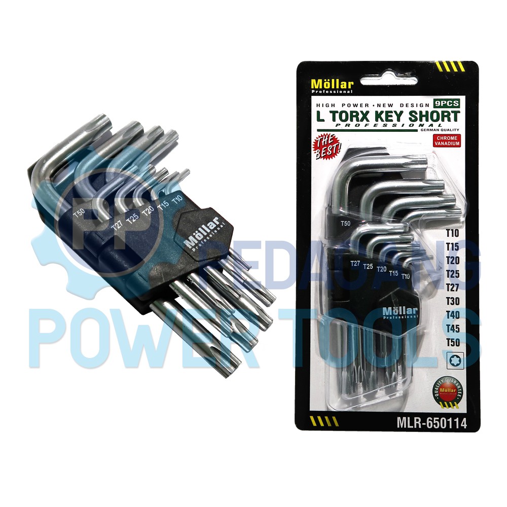 MOLLAR KUNCI L SET PENDEK 9 PCS BINTANG SHORT TORX HEX KEY T10-T50 114