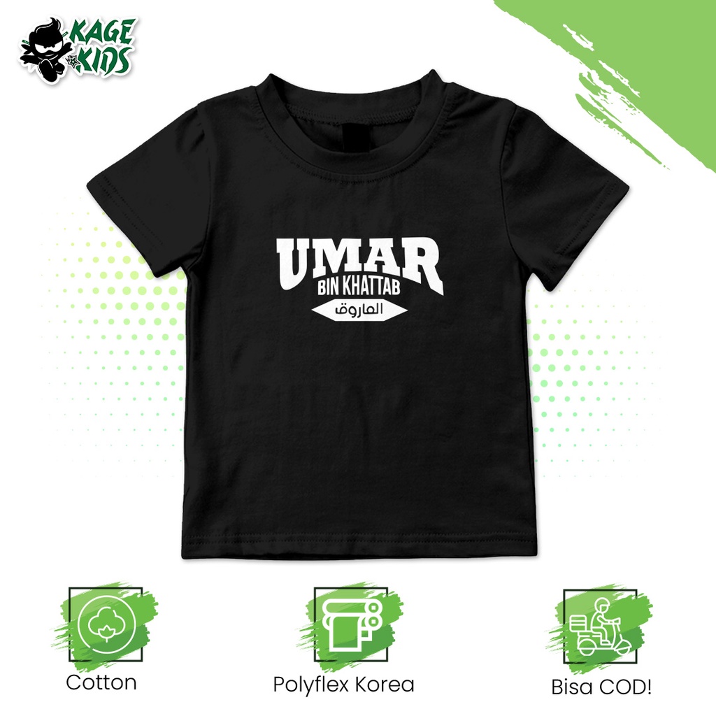 Kaos Distro Anak KHALIFAH UMAR BIN KHATTAB Laki Laki dan Perempuan / Baju Anak Motif Islami Dakwah S