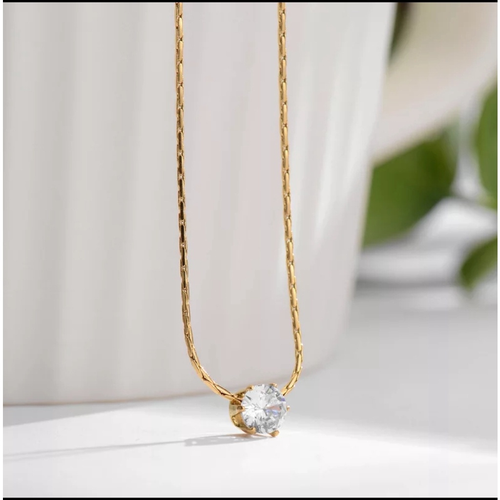 Kalung Titanium Model Diamond Rantai Klavikula Bambu Tersedia Warna Rose Gold dan Gold