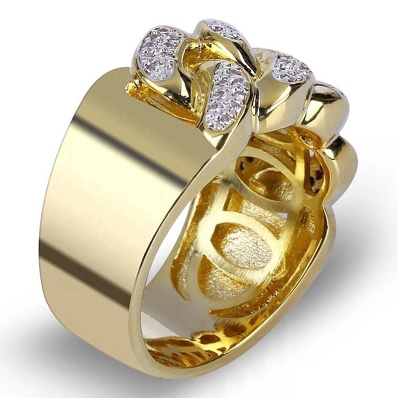 Cincin Fashion Emas Stainless Steel Dengan Perhiasan Zirkonia Hadiah Pesta Pernikahan Untuk Pria Dan Wanita
