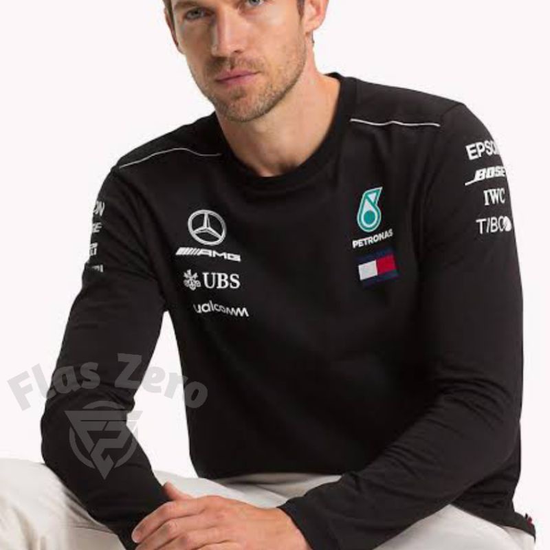Baju Kaos Pria Lengan Panjang Mercedes Benz Petronas Strip