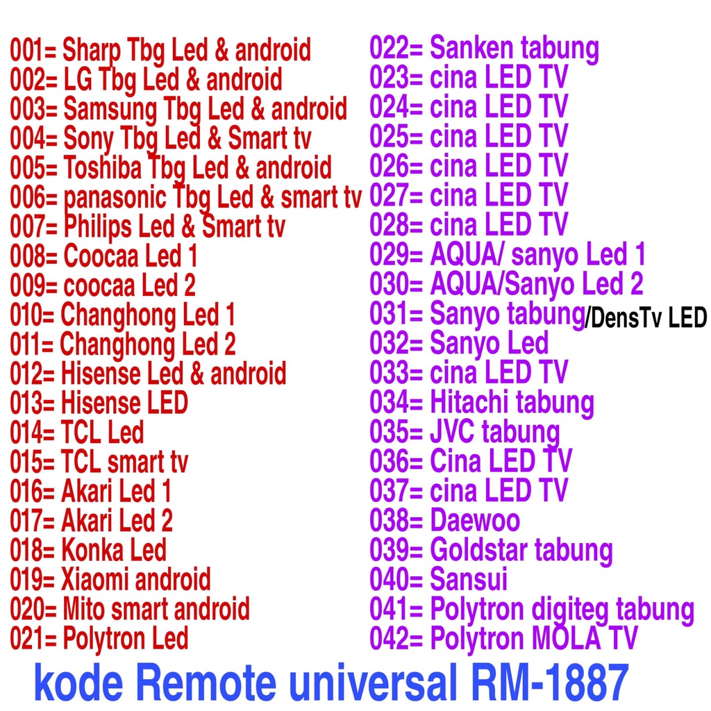 REMOTE TV UNIVERSAL MASTER LCD/LED JUN DA RM-1887 BERBAGAI MEREK