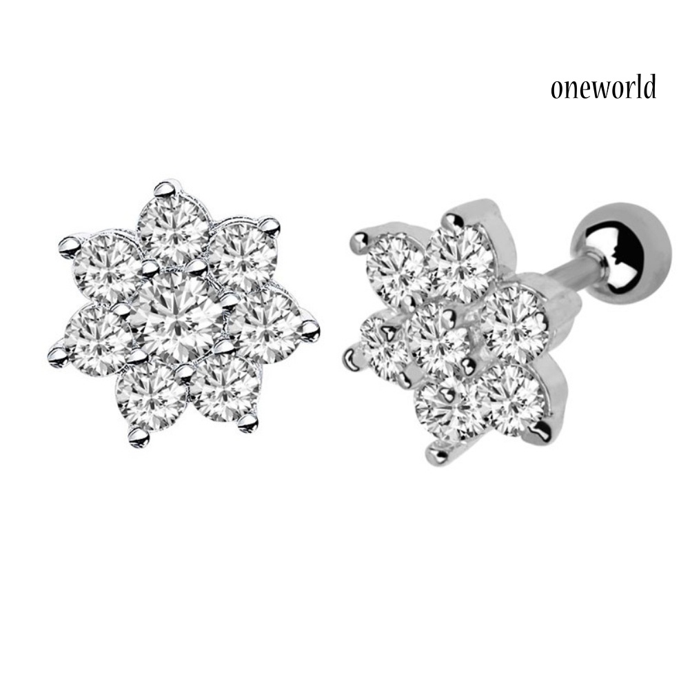 OW# 4Pcs/Set Women Cubic Zirconia Flower Ear Studs Earrings Piercing Helix Jewelry