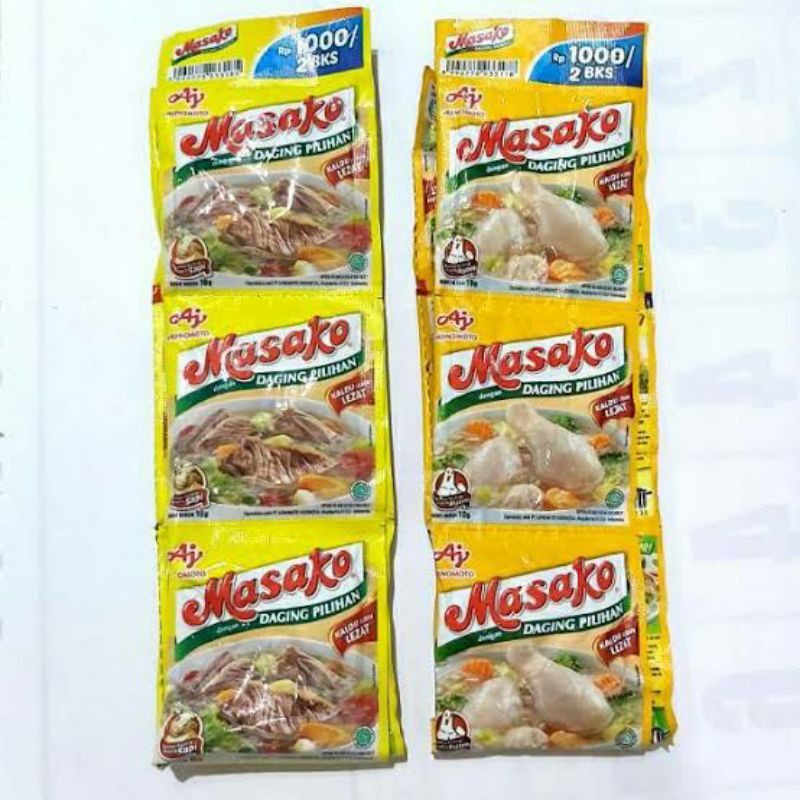 

Masako Saset 9Gr 1 Renteng Isi 12 Pcs(Ayam,Sapi)