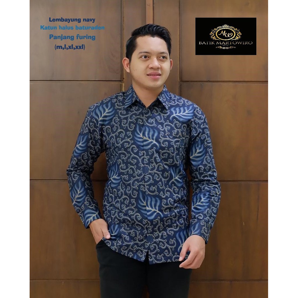 LEMBAYUNG NAVY kemeja batik pria lengan panjang terbaru modern ORIGINAL BSO OFFICIAL