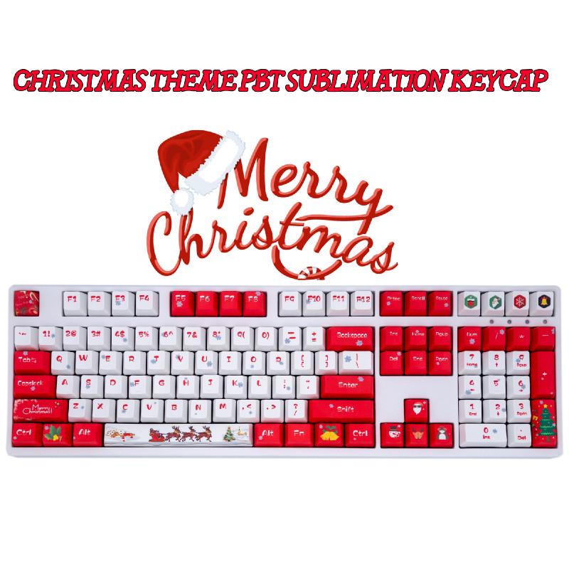 104pcs Keycap Pbt Oem Profile Tema Natal Untuk Keyboard Mekanik