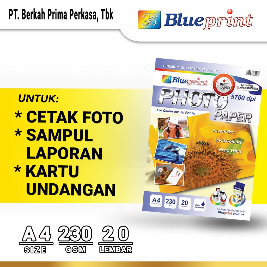

Kertas Foto / Kertas Glossy / Glossy Photo Paper BLUEPRINT A4 230 gsm