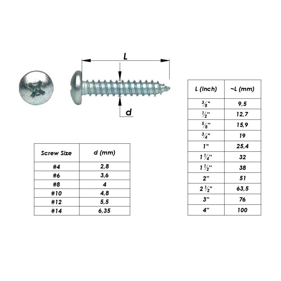 Tapping Screws 10x1'' Sekrup PH (+) / Sekrup Tapping 2,5cm