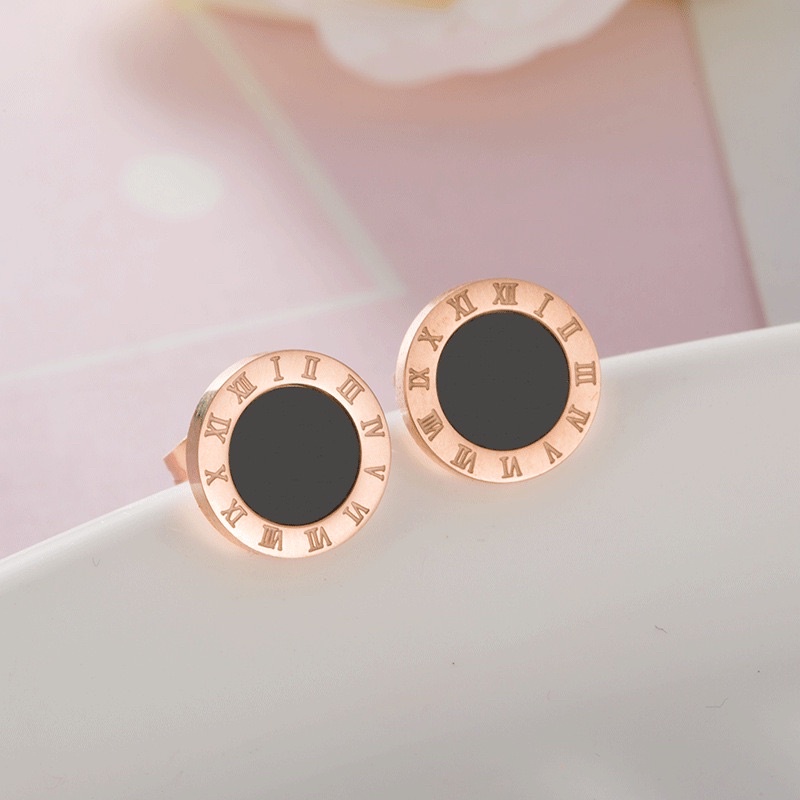 anting titanium asli original stainless steel mewah elegan keren lucu terbaru termurah terlaris bulat hitam romawi