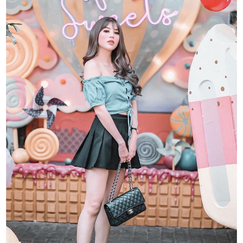 ROK TENIS PENDEK KOTAK KOTAK HITAM KOREA