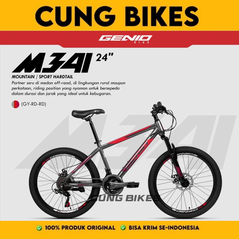 GENIO M 341 SEPEDA GUNUNG MTB 24 INNER CABLE 3 X 8 SPEED by UNITED