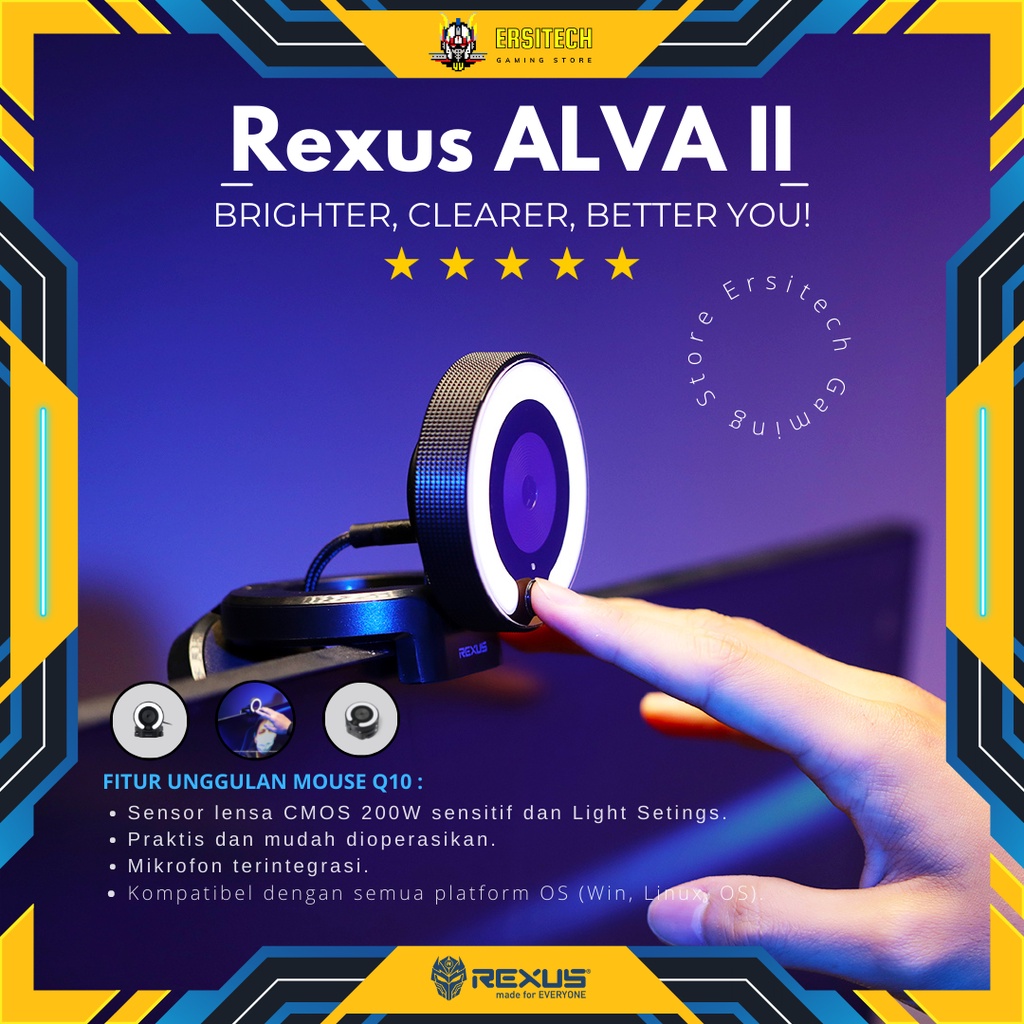 Rexus Kamera Webcam Alva II SW-RX03 With Mic + Ring Light - Webcam Rexus, Webcam Rexus Alva ii, Kame