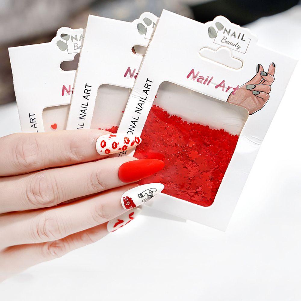 AUGUSTINA Agustina Nail Art Payet Bintang Empat Daun Semanggi Nail Art Patch Maple Leafs Moon Manicure Aksesoris DIY Kuku Serpihan
