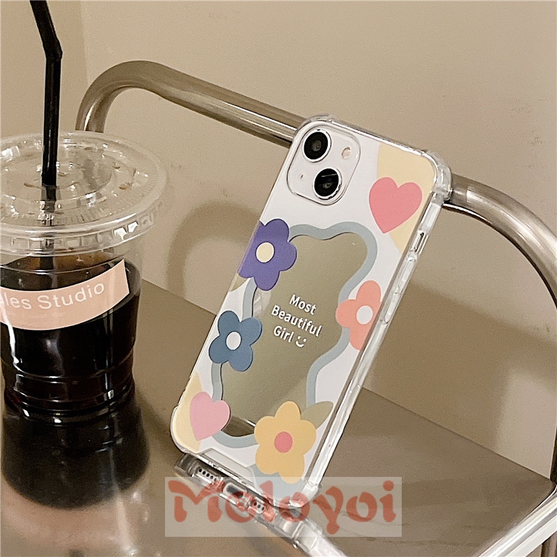 Soft Case Tpu Motif Bunga Aksen Cermin Untuk IPhone 11 XR X 7Plus 8Plus XS Max 13 12 11 Pro Max 7 8 SE 2020