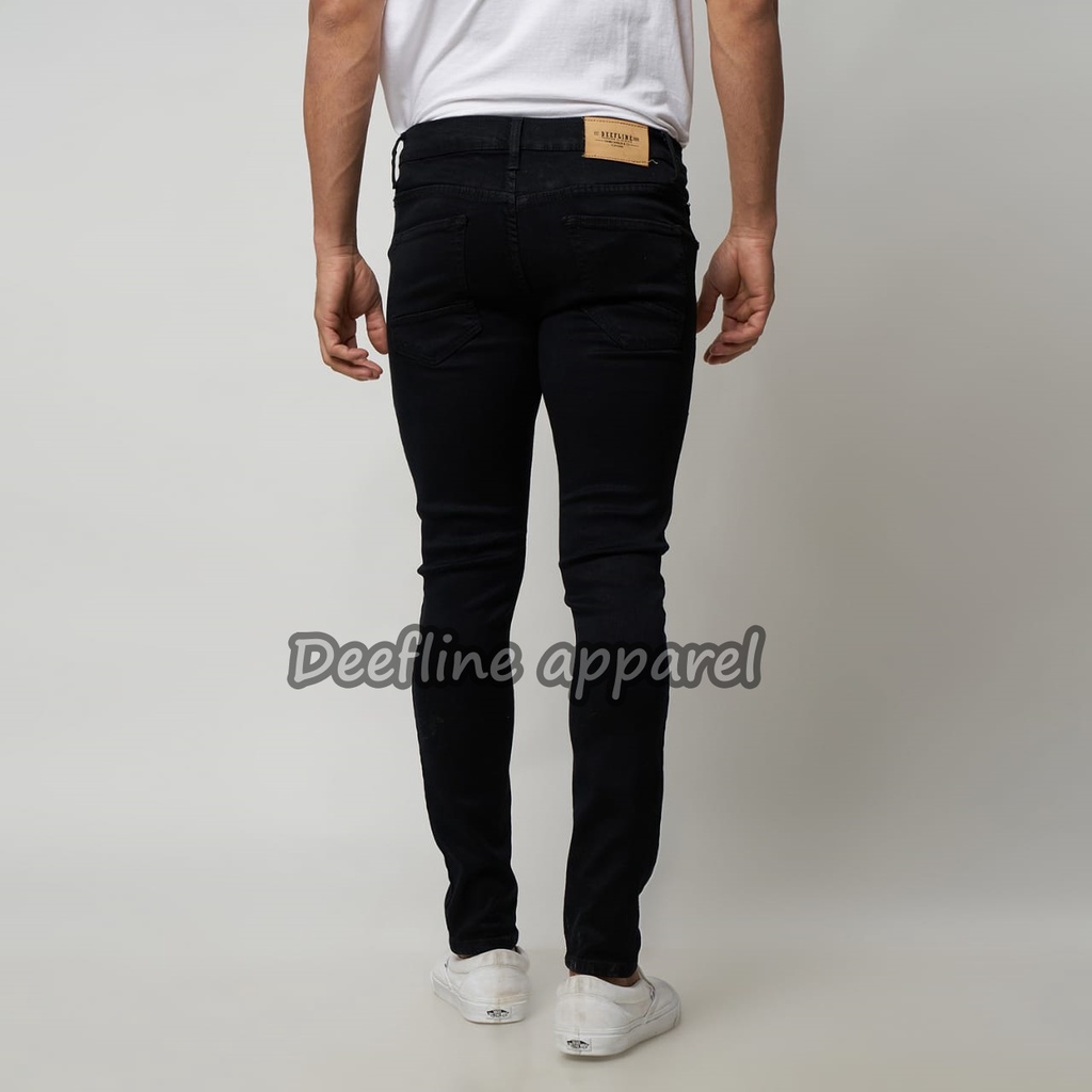 Deefline - Celana Jeans Pria Skinny Slimfit  Ripped Jeans HITAM