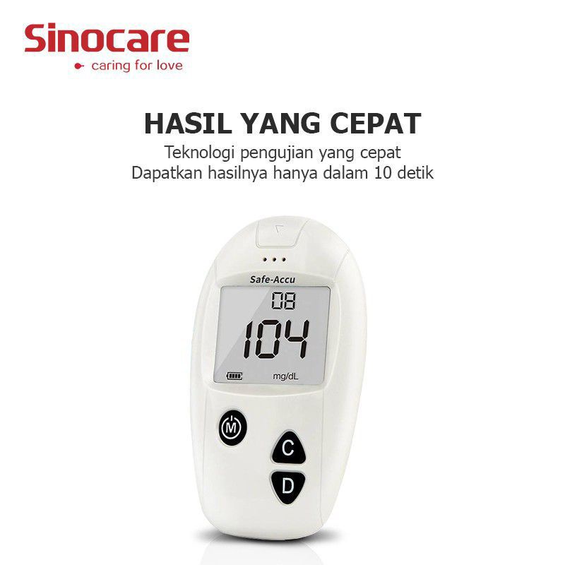 Alat Cek Gula Darah Sinocare Safe Accu (alat + 25 jarum + 25 alcohol swabs) tanpa strip bukan untuk strip easy touch nesco elvasence, Dr Gluco, Autocheck