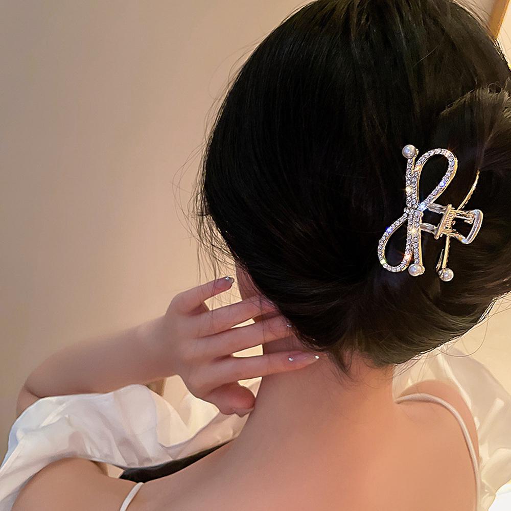 SKJK   Pearl Hair Claw Mini Elegan Aksesoris Rambut Wanita Berlian Imitasi Ponytail Holder