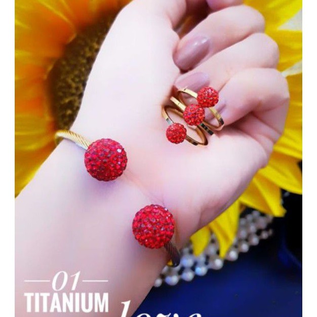 Titanium Gelang dan cincin motif Bola merah r136