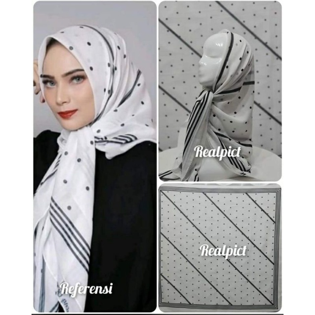 Kerudung vanilla hijab jilbab leopard love rantal polkadot / vanilla hijab segiempat voal motif vanilla chain / deenay kw button kw lasercut-Dotted putih