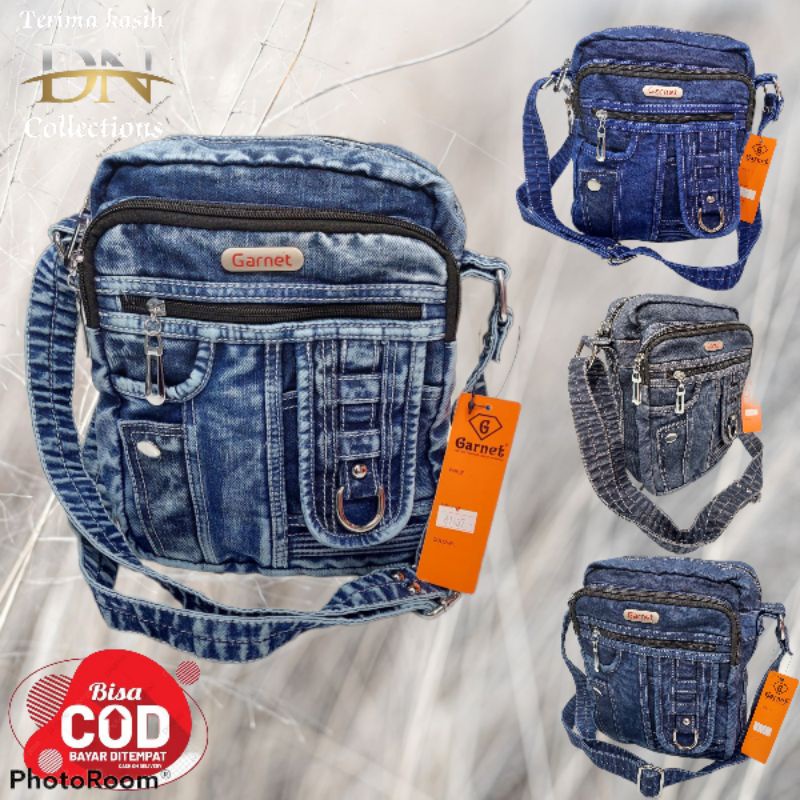 Tas selempang pria bahan jeans denim tebal kuat original Garnet