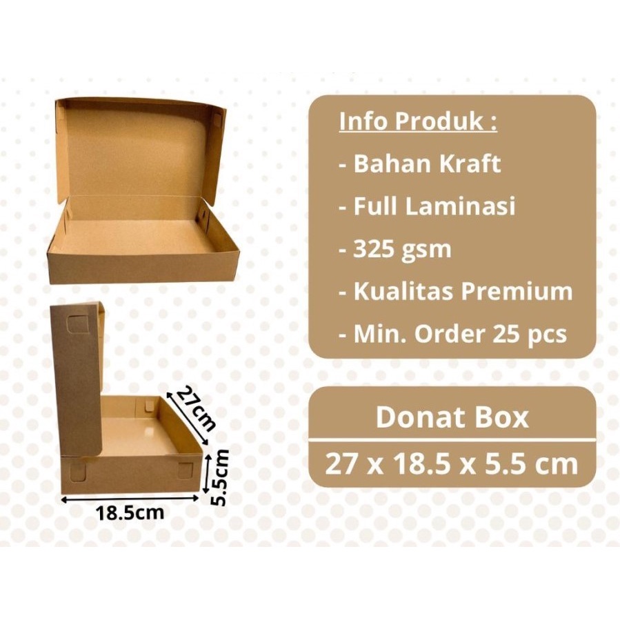 

10pcs KOTAK DONAT BOX 27,5 X 18,5 X 5,5 CM KRAFT LAMINASI 325 GSM