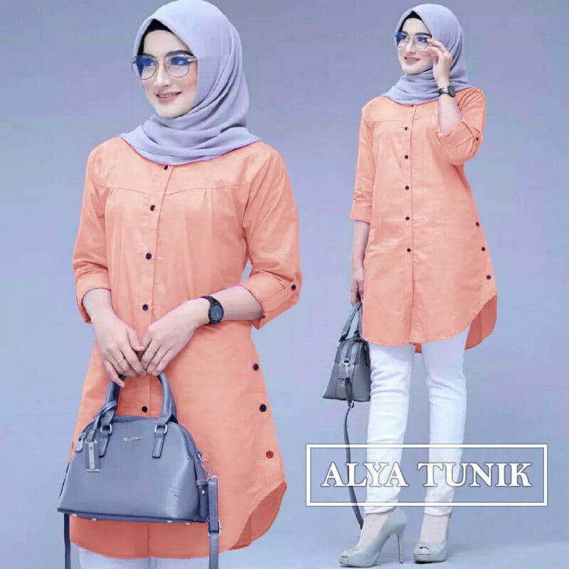 Baju Atasan Kemeja Tunik Polos Alya Lengan Panjang Wanita Muslim Dewasa Busui Modern Terlaris Trend 