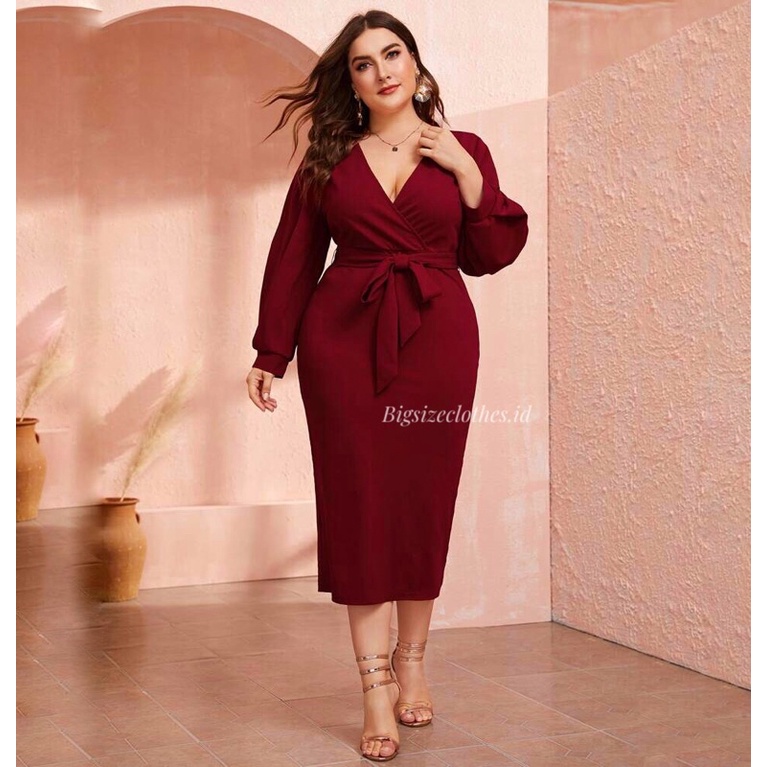 FRILY DRESS - Dress pesta midi wanita bodycon big size jumbo wrap dress silang sexy dress murah dres