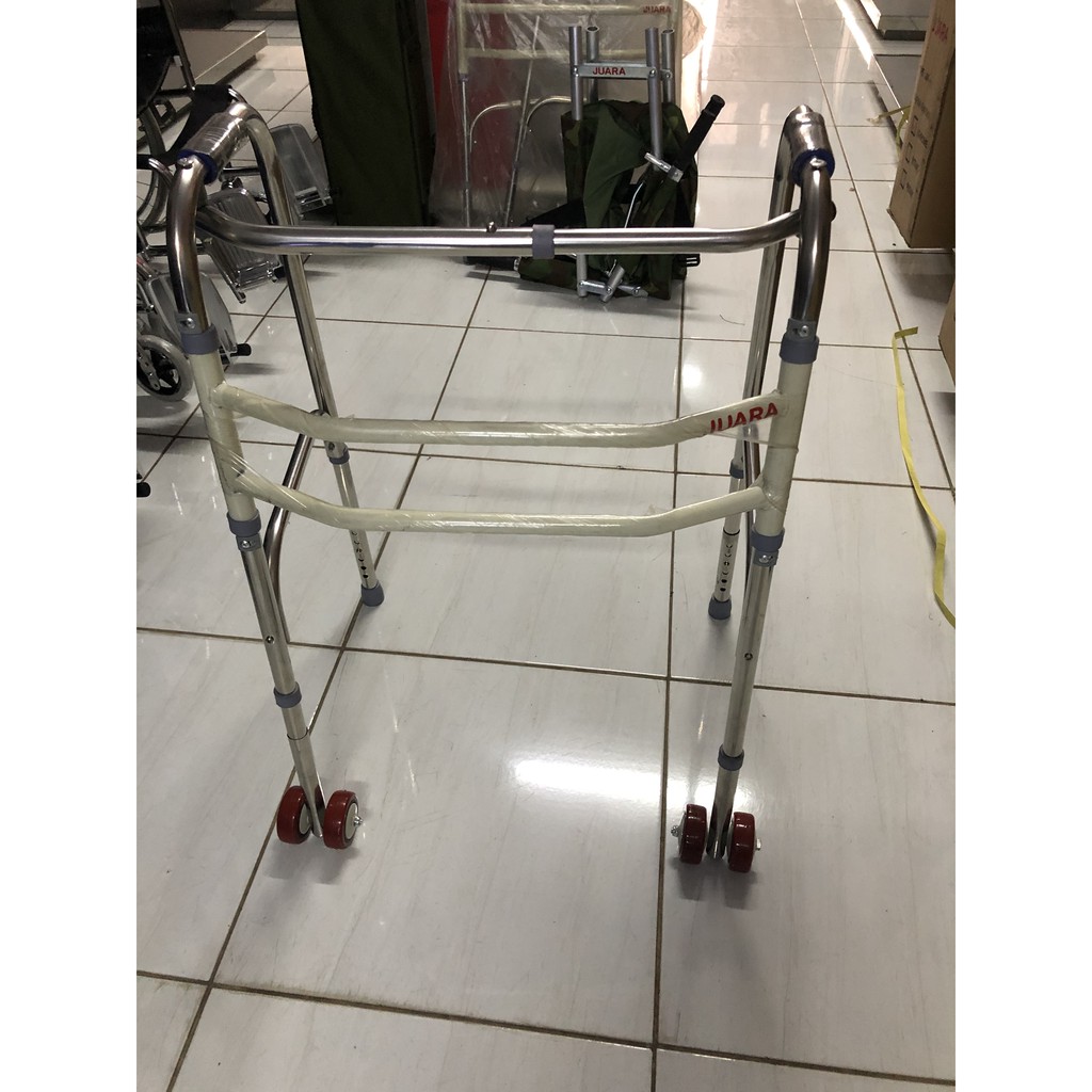 Walker Pakai Roda Lipat Alat Bantu Jalan Walking Aid Lipat Tongkat Manula Lansia Orang Tua Juara
