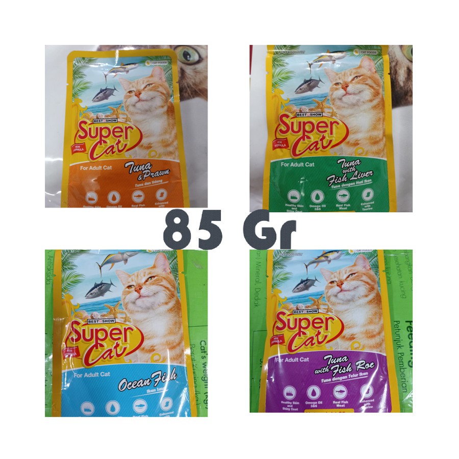 Supercat super cat pouch 85 gr makanan kucing 85g