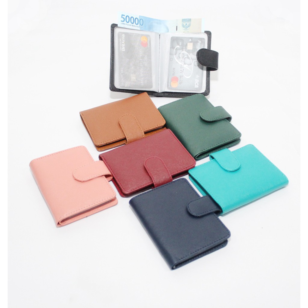 DKP-PIN15T - DOMPET KARTU KLIP KANCING POLOS 14 SLOT + 1 SLOT UANG KERTAS BAHAN TAIGA / DOMPET KARTU