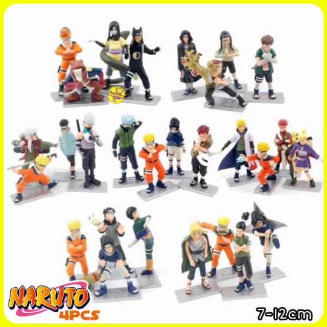 Action Figure NARUTO set isi 4 pcs - Miniatur Mainan Pajangan Anime Topper Kue Sasuke Madara Minato