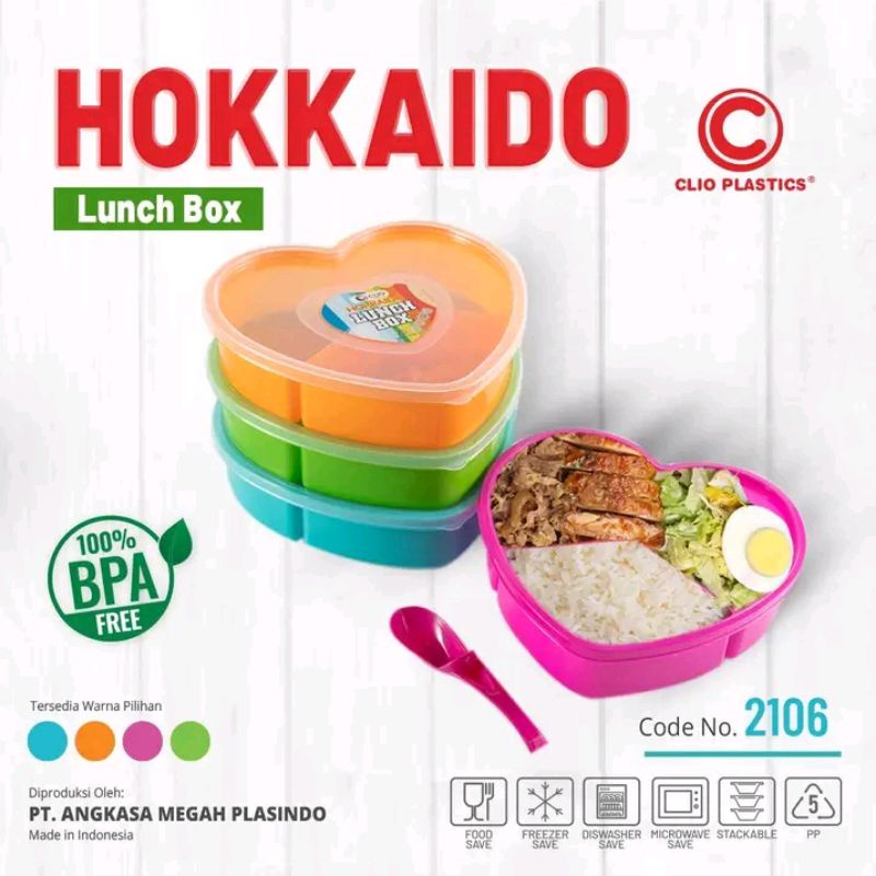 lunch box plastik clio hokaido/luncbok sekat 3/ompreng plastik/tempat bekal makanan/ompreng love