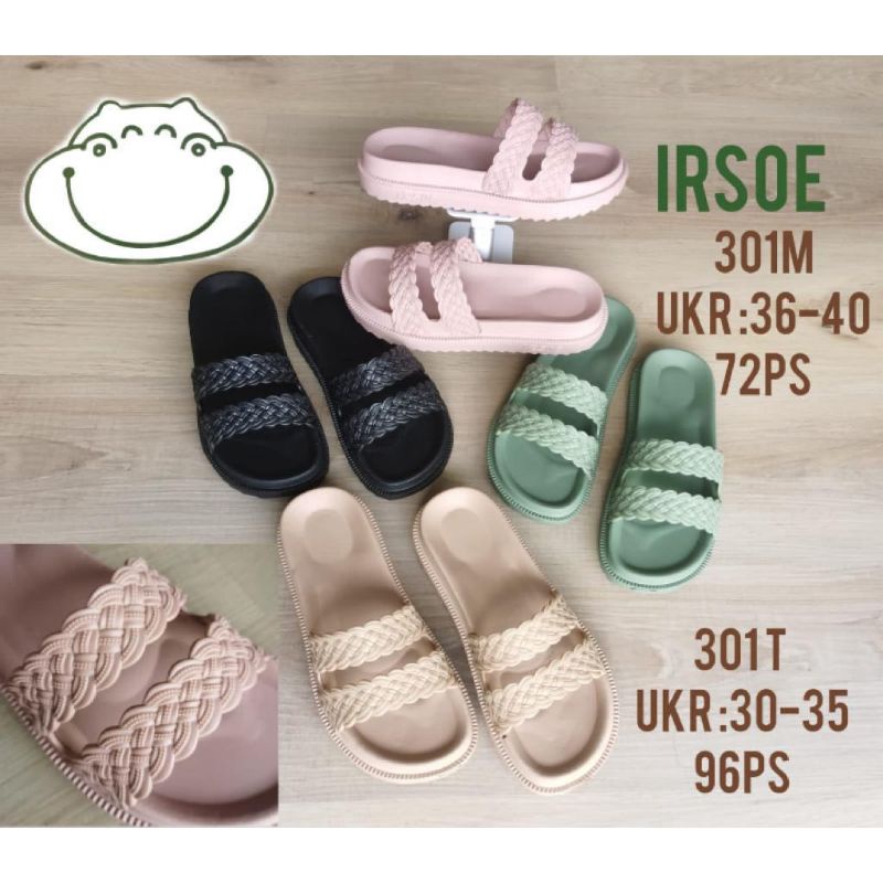 IRSOE 301 SANDAL JELLY SLOP WANITA MOTIF KEPANG TALI DUA COUPLE BUNDA ANAK