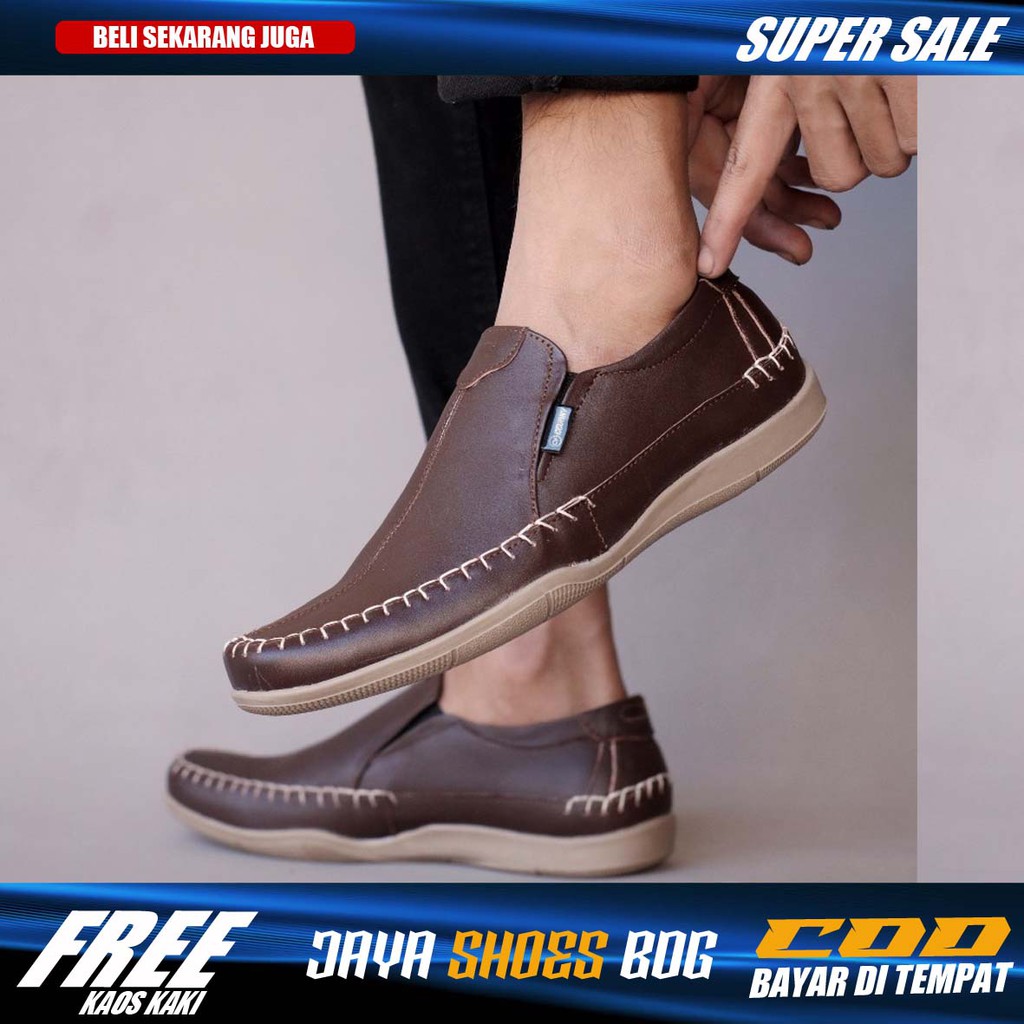 Sepatu Casual Slip On Pria Kulit Asl Model Slop Kuliah Santai Cowok Original Shoes