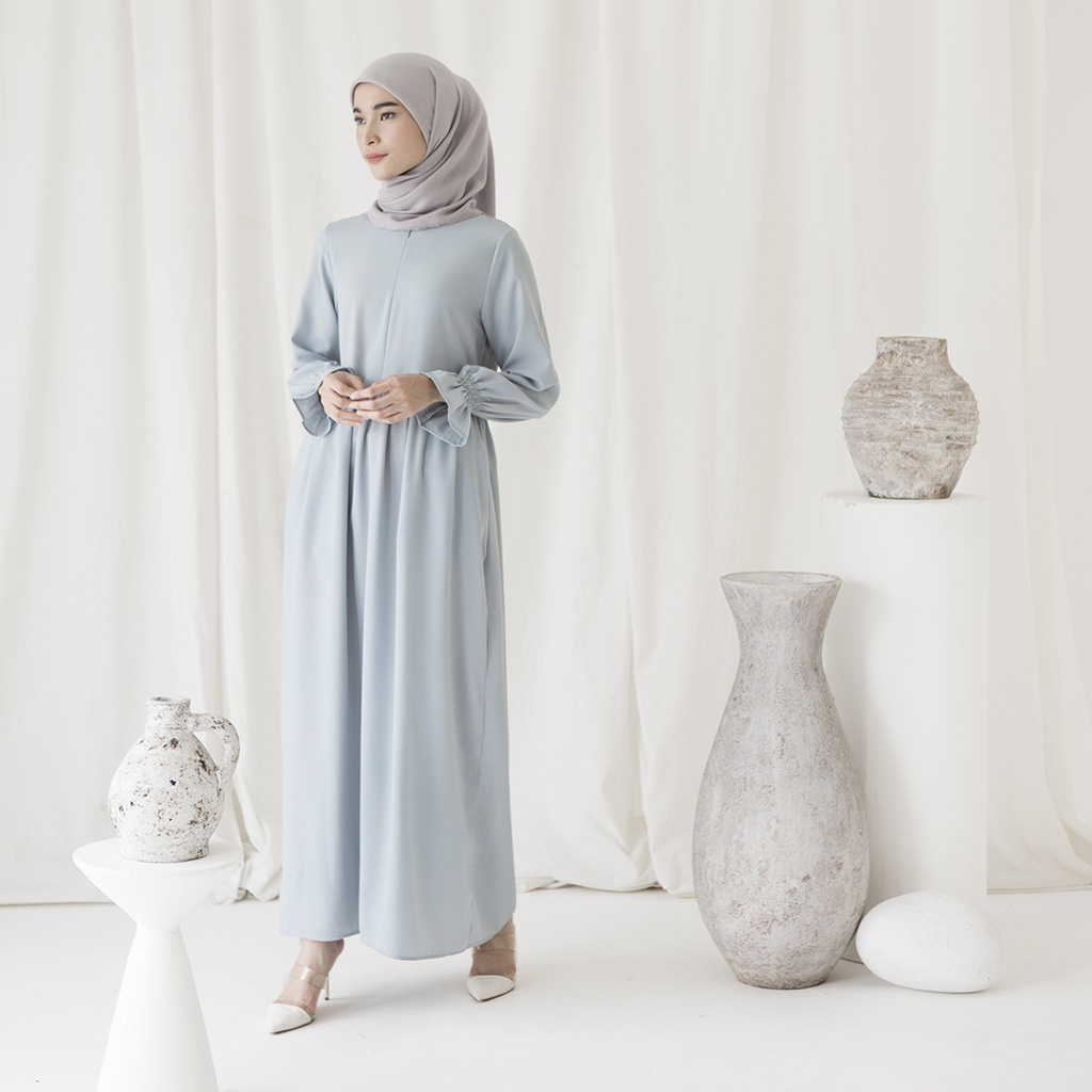 Hanum by Aska Label - Gamis wanita long dress Muslim basic lengan panjang busui friendly warna biru, ungu lilac