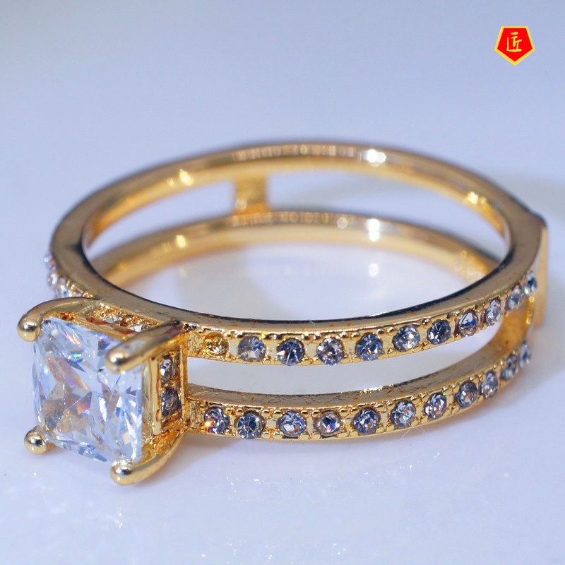 [Ready Stock]14K Gold Double-Layer Diamond Crown Ring Temperament Personality