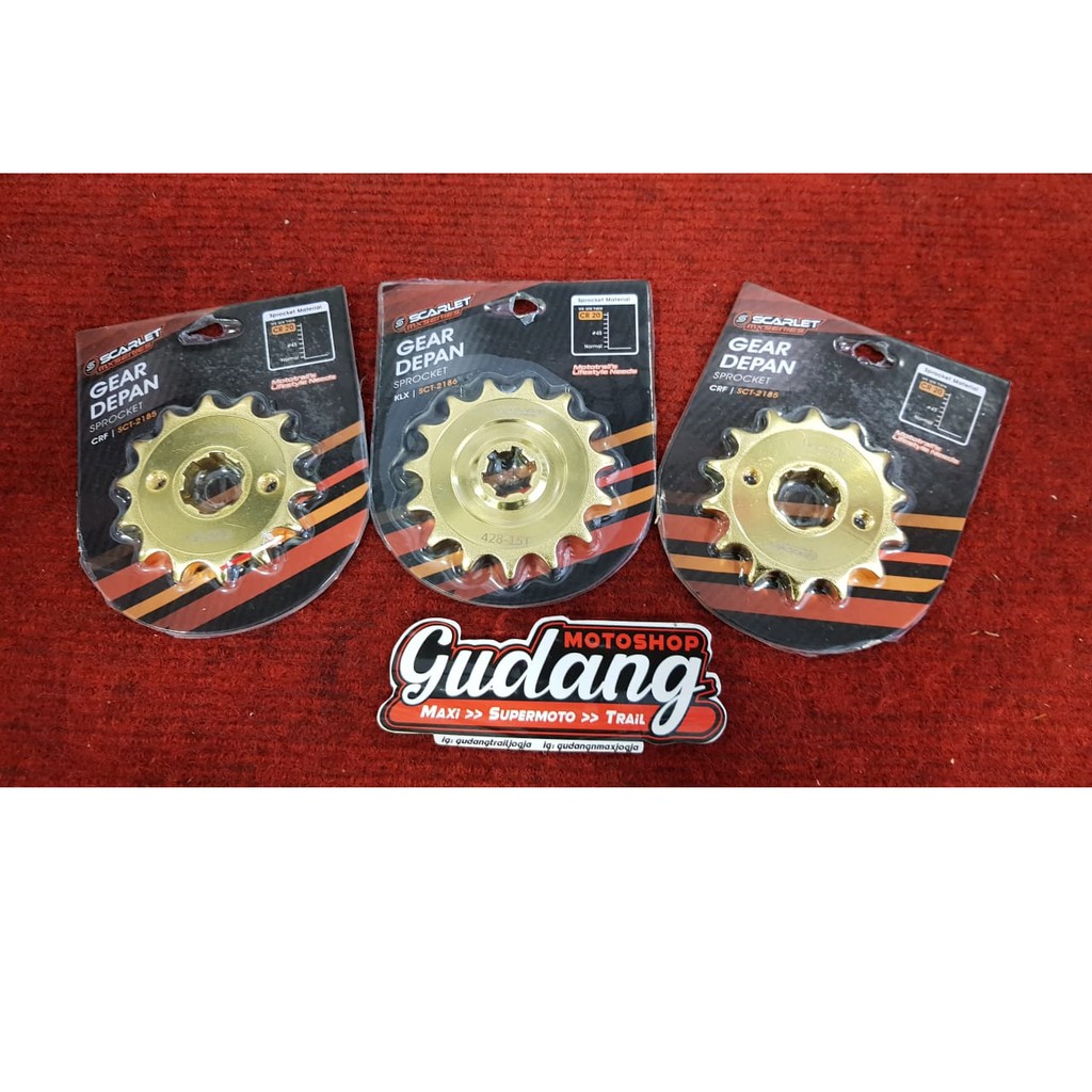 Gear Gir Depan SCARLET MX Supermoto Trabas Gold 428 14T-16T CRF 150L KLX Dtracker WR 155 GOLD