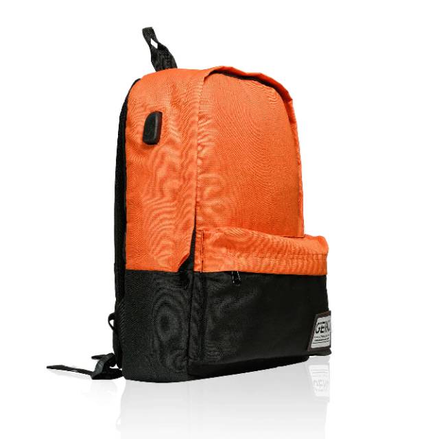 GEHU Tas Punggung Pria Multifungsi Casual Backpack Tas Ransel Sekolah Olahraga Distro Kerja Isi Colokan USB Charger Warna Orange