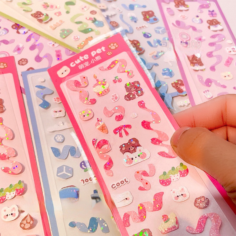 Stiker Pita Laser Warna Warni Gaya Korea Kawaii Untuk Dekorasi Diy