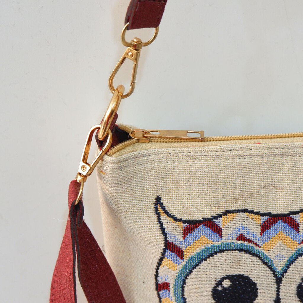 COD NEVSET SEMARANG Slingbag Handbag Etnik Tas Selempang Bahan Kanvas Tenun Motif Burung Hantu OWL