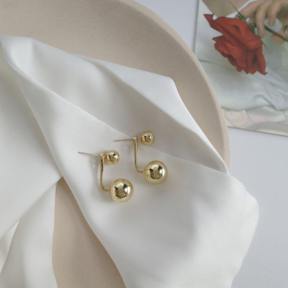 Needway Stud Earrings Elegan Sederhana Bola Bulat Emas Perak Kepribadian Temperamen Anting Gaya Korea