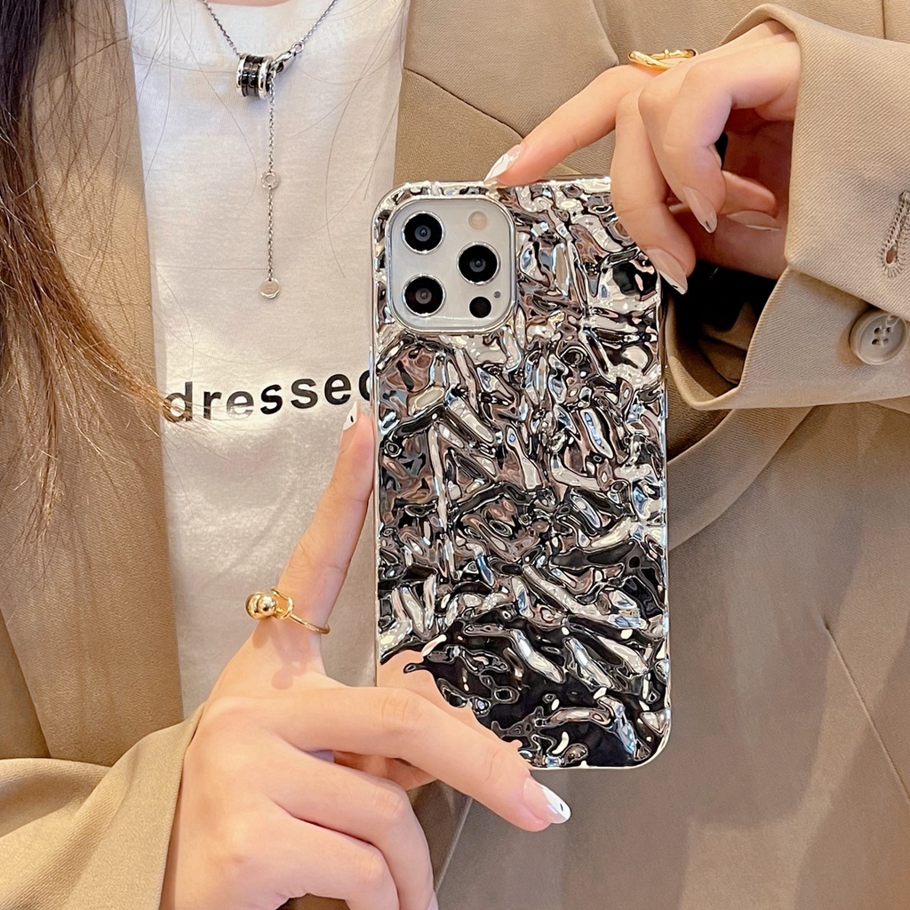 Soft Case Motif Kertas Timah Warna Silver Untuk Iphone 13 12 11 Pro Max 8 + 7 Plus X Xs Max Xr X