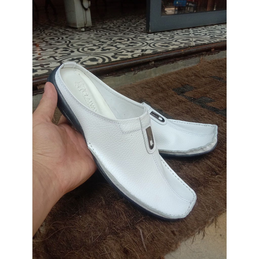 Bustong Putih Kulit Pria Sendal Sepatu Bustong Kulit Asli Daltu CowoTutong Sandal Selop Keren