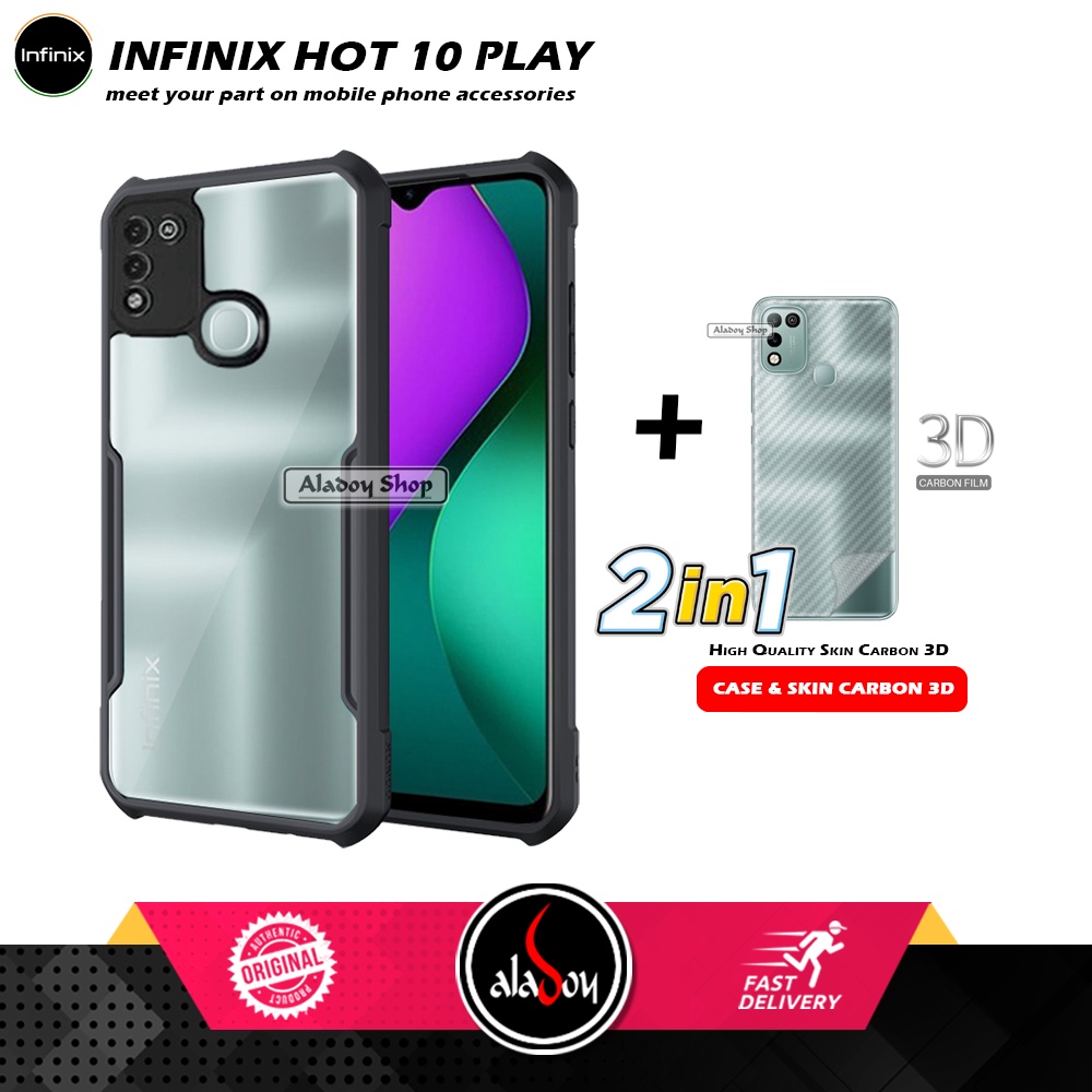 Case INFINIX HOT 10 PLAY Armor Fusion Transparent Casing Free Skin Carbon 3D