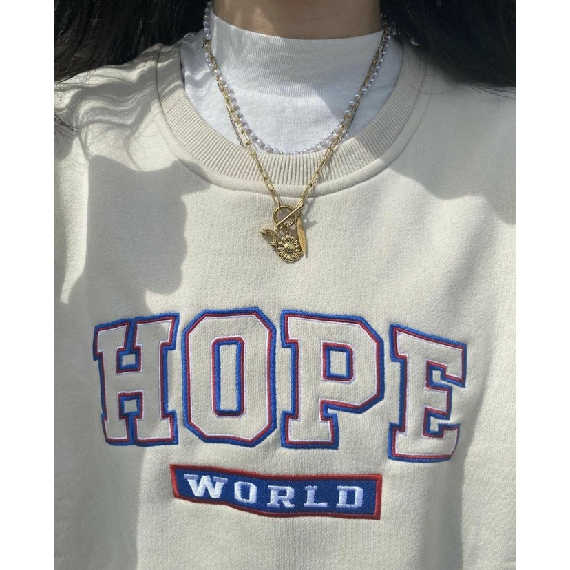 SWEATER WANITA BORDIR HOPE WOURLD - CREWNECK KOREA KEKINIAN PREMIUM