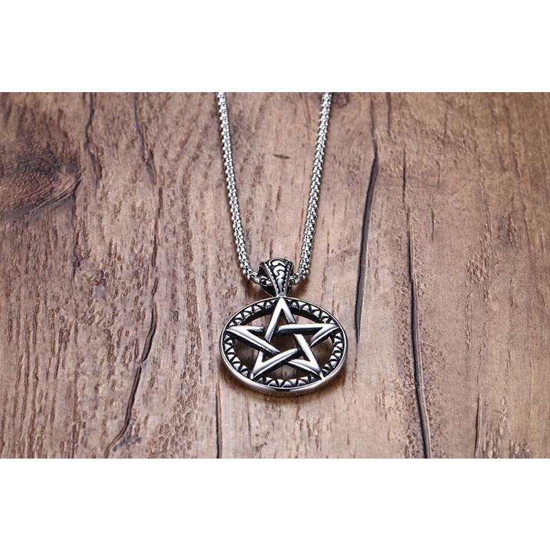 Punk style titanium steel casting personality Pentagram male pendant fashion stainless steel necklace jewelry